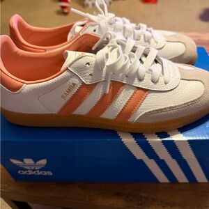 Adidas Women’s Samba Shoes - White and Peach